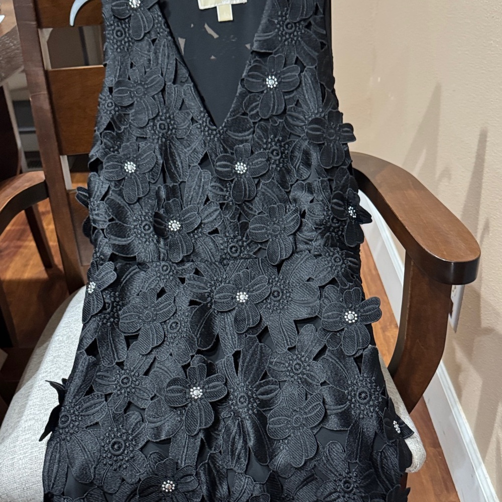Michael Kors Black Floral Appliqué Mini Dress